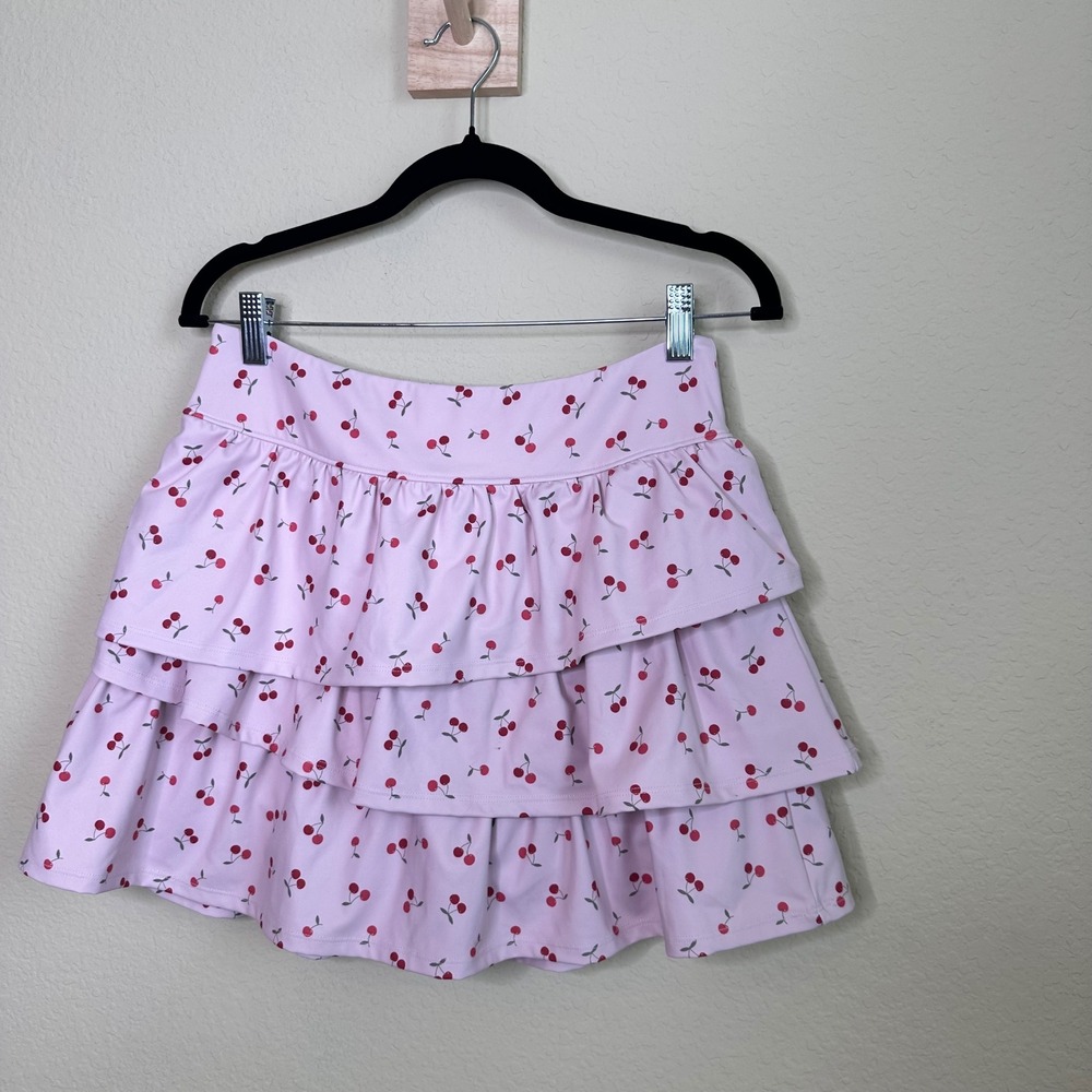 Abercrombie Kids YPB Pink Cherry Print Tiered Ruffle Skort Size 17/18 Activewear